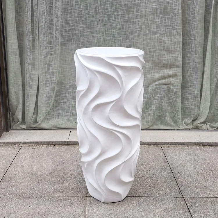  Economical custom design White Wave Design Fiberglass Plant Pot luxury flower decorative