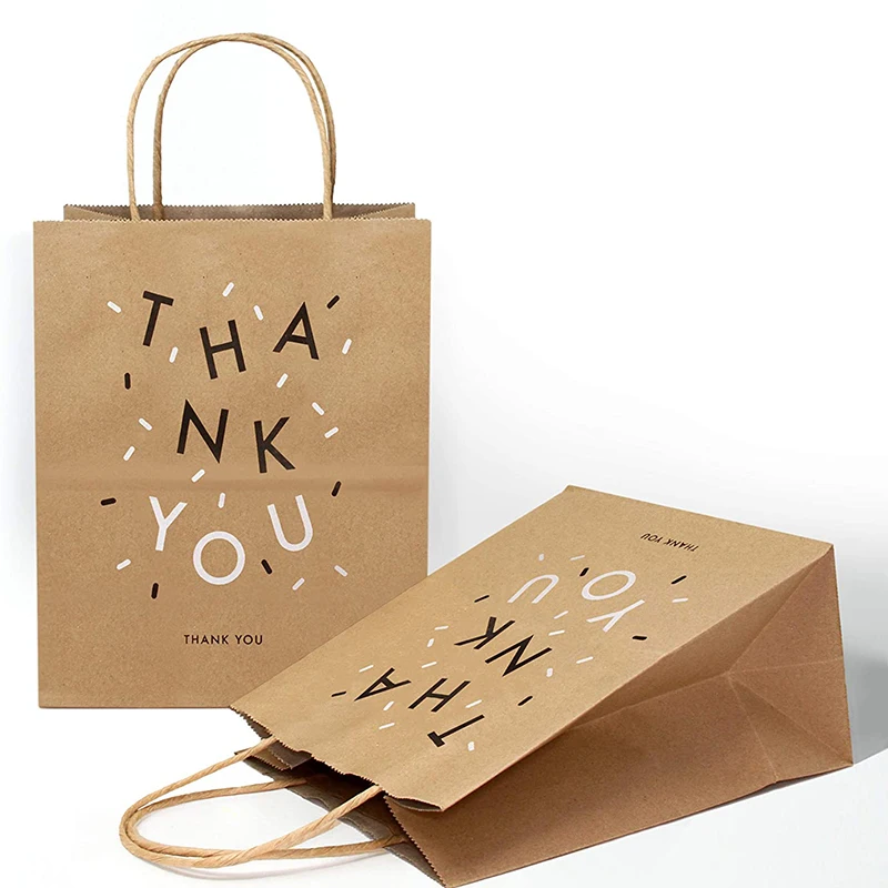
Thank You Factory Direct Sale Wholesales Custom Design Recycled Take Away Food Packaging Brown /White Shopping Kraft Paper Bags 