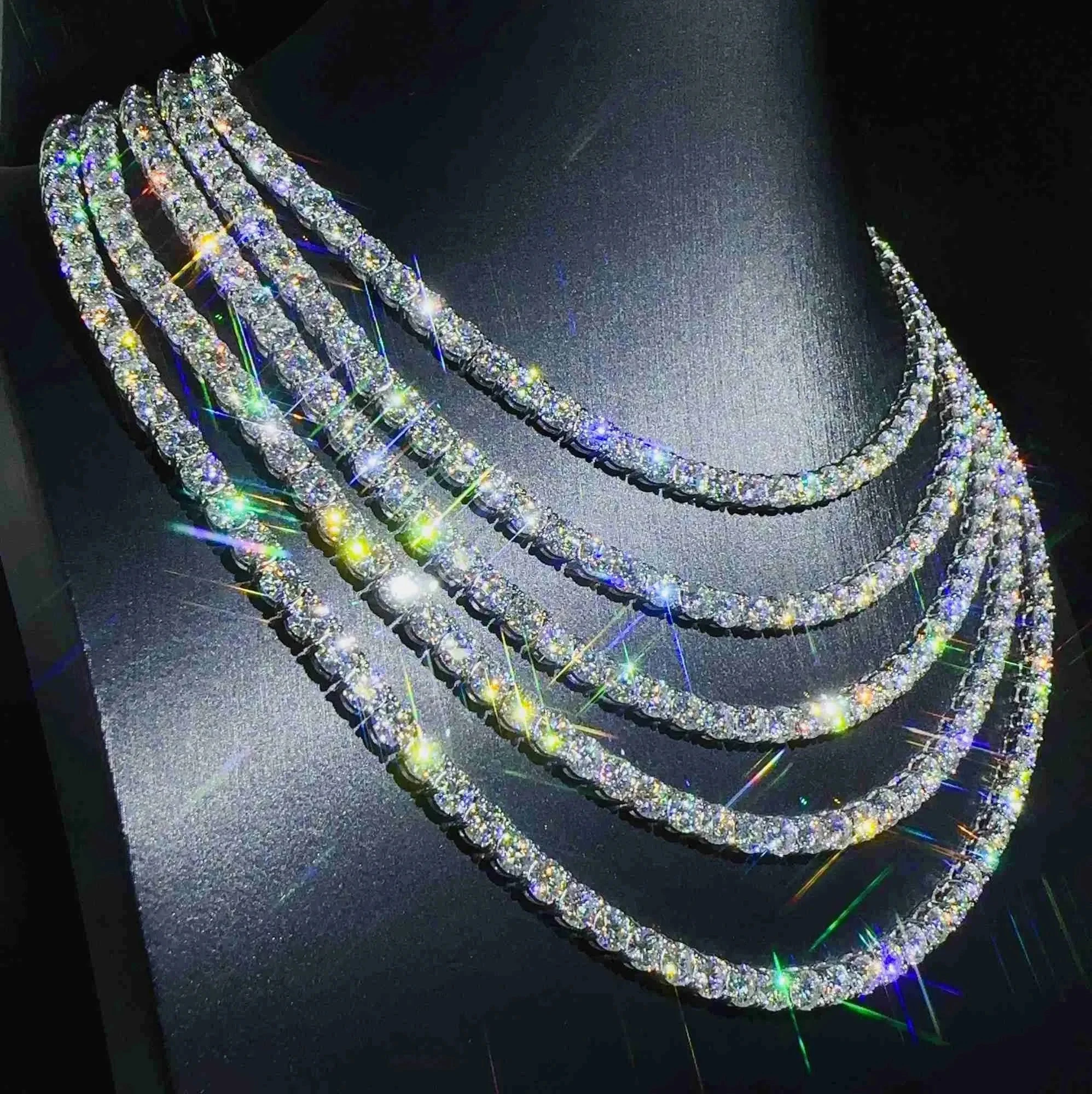 In Stock With Certificate Iced out Jewelry 925 Silver 3mm 4mm 5mm VVS Diamond Moissanite Tennis Chain Necklace Bracelet