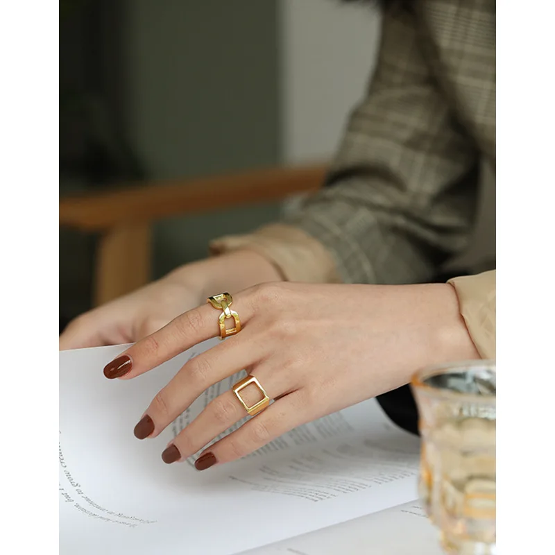 Creations Solid 925 Sterling Silver Polished Modern rings Open Ring Adjustable Women Statement Rings Party