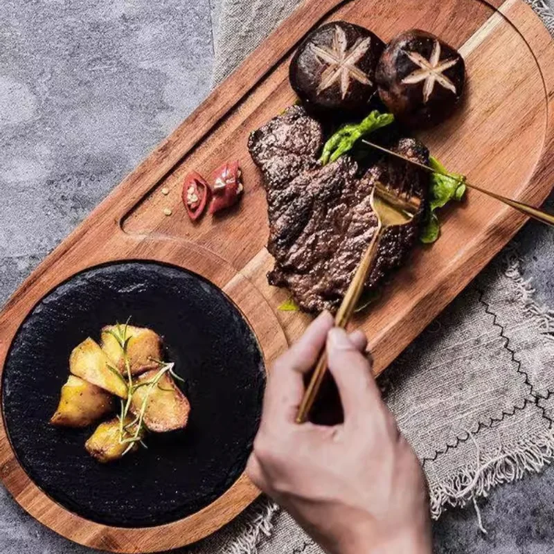 Beef Acacia wood slate western dinner plate oval steak wood tray sushi western food solid wood tray Slate Steak Board Platter