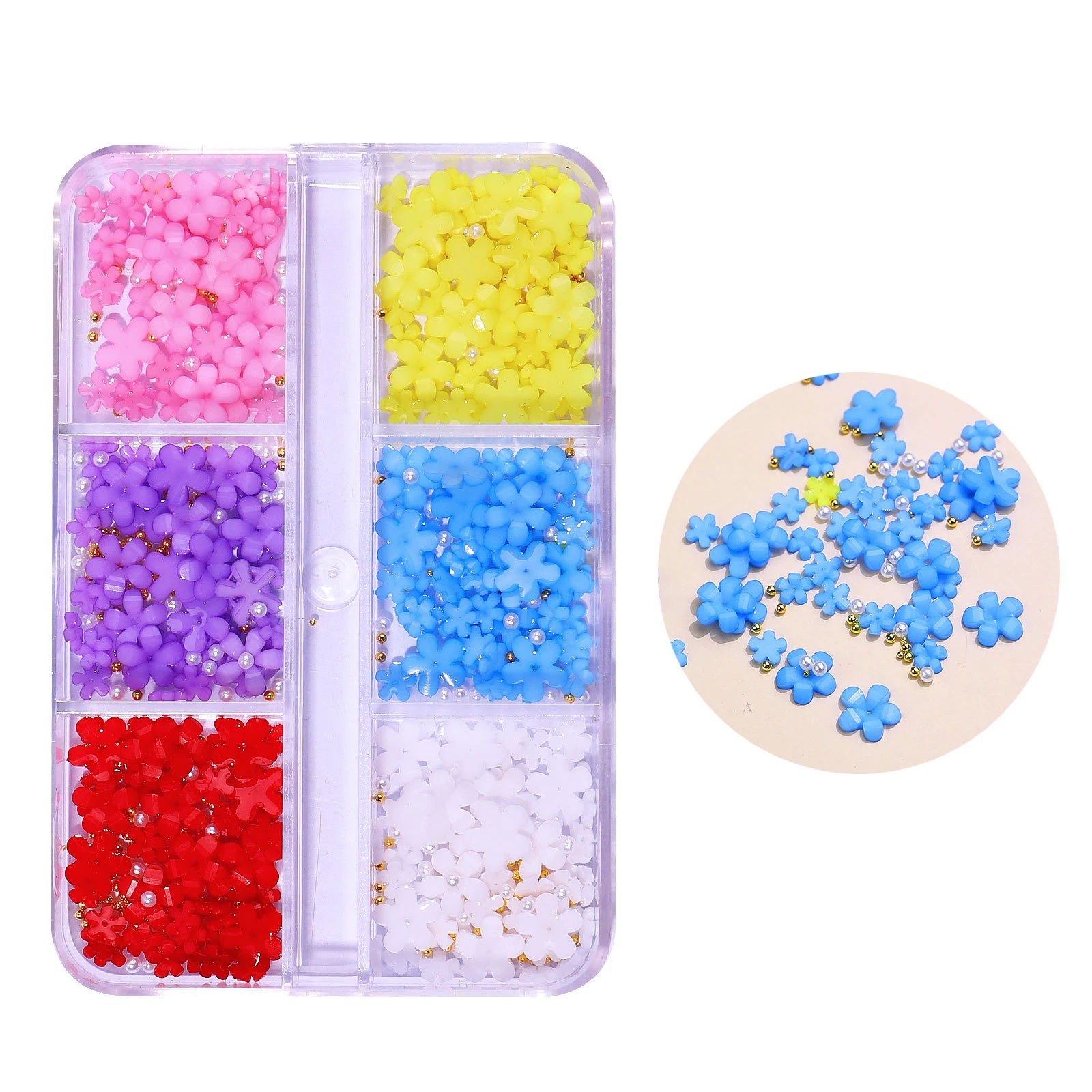 Mixed Gold Steel Bead Mini Resin 3d Acrylic Flowers Nail Art Decoration Charm For Nails