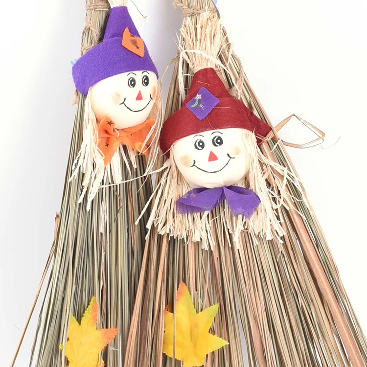 Witch broom households decorations 2022 Halloween supplies Fall leaves Easter witch for Halloween Easter Festival Party