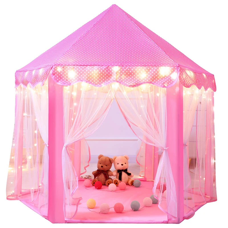 New Style Large Indoor And Outdoor Pink Hexagon Princess Castle Toy Tent For Children Kids Teepee
