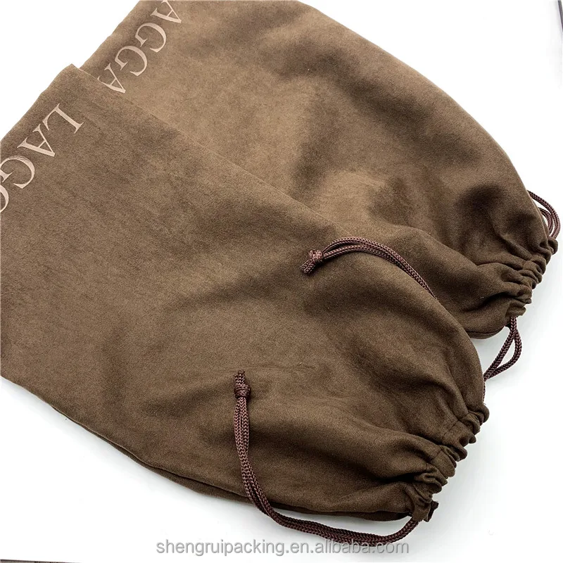 Brown Suede Drawstring Shoes Bags With Shiny Logo,Suede Dust Bag for Handbag