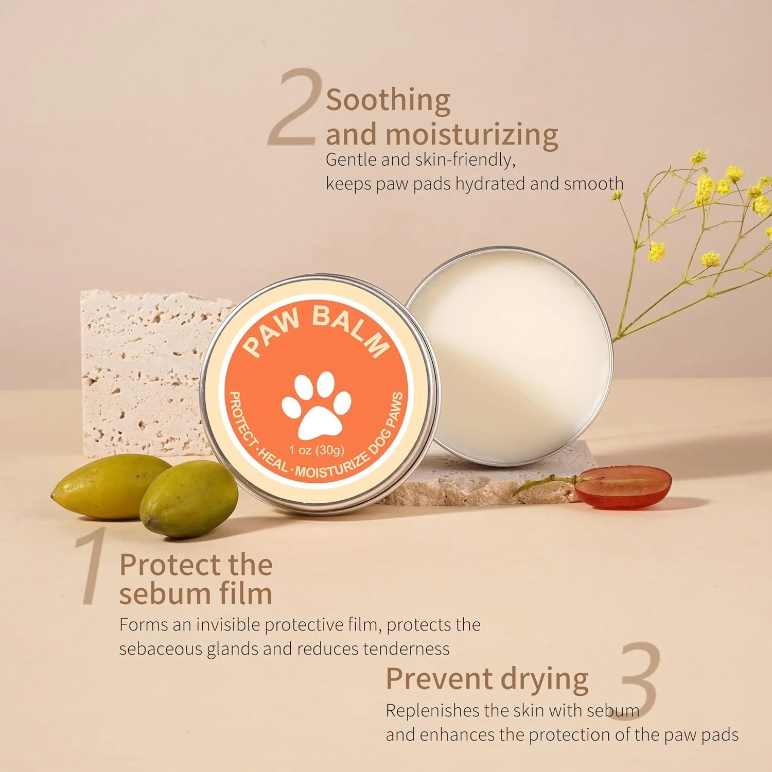 Natural Dog Paw Wax Nose Cream and Dog Paw Balm Soothes and Repairs Delicate Paws Pet Cream