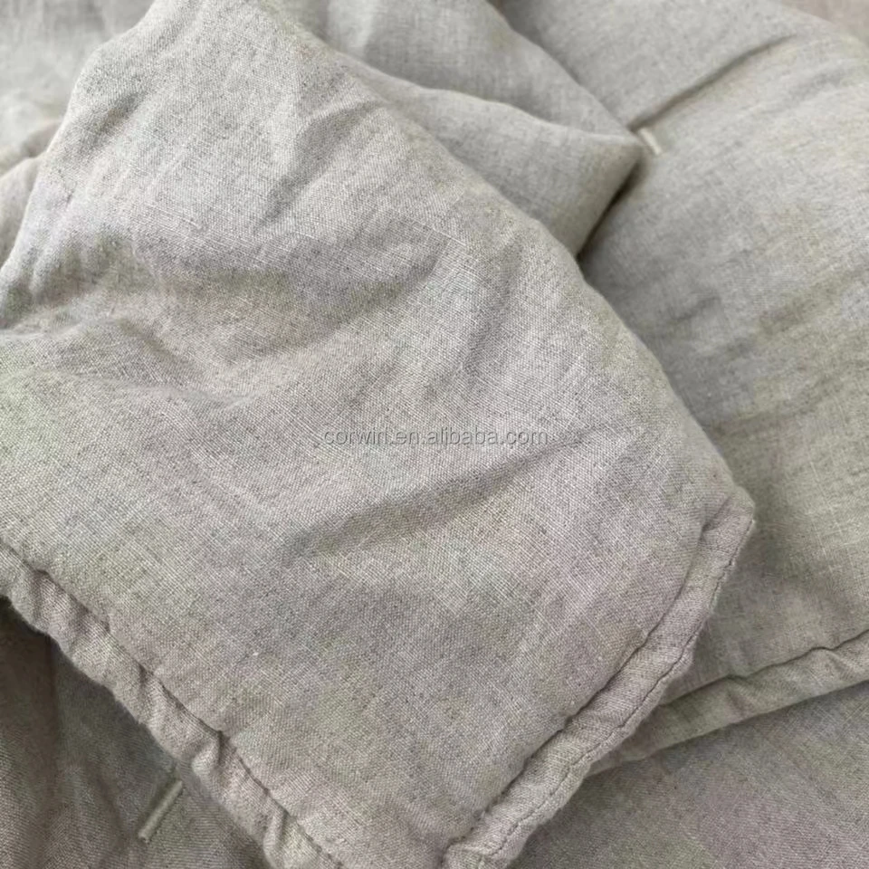 Stone-washed 100% Linen embroidery quilt Queen size high quality luxury Bedding Customized size and color Sustainable material