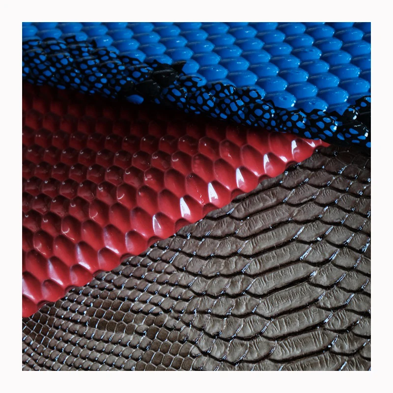 Jiangyin sunrise glitter fake snake skin pvc leather fabric synthetic for sale or making bags