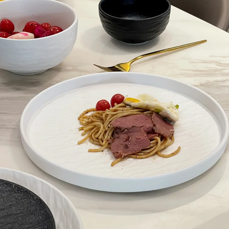 Nordic Rustic Stoneware Ceramic Dinner Plate Outdoor Restaurant Used Catering Durable Dish Porcelain Plate Set