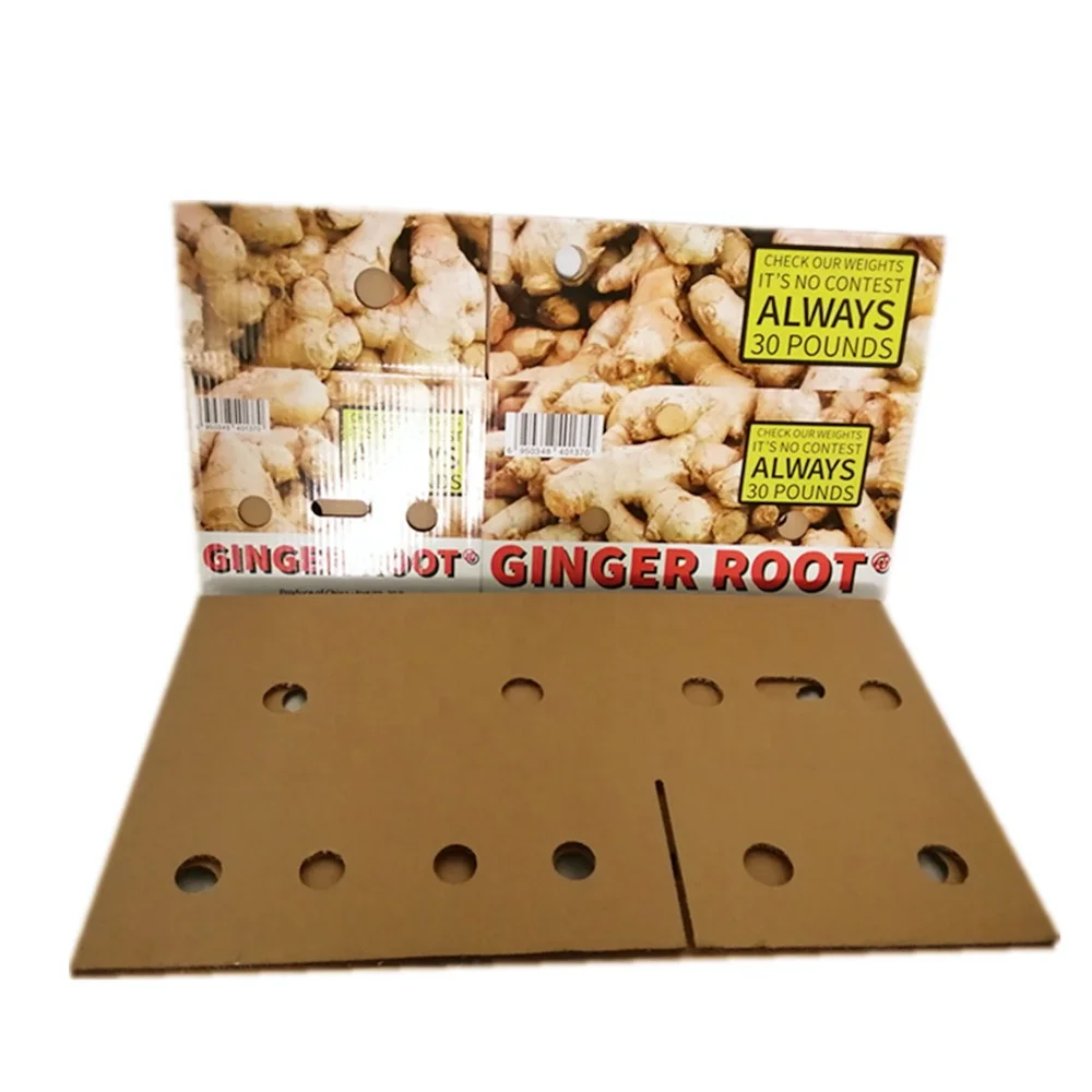 top and bottom type corrugated cardboard fruit and vegetable transport ginger packing carton box with perforated holes