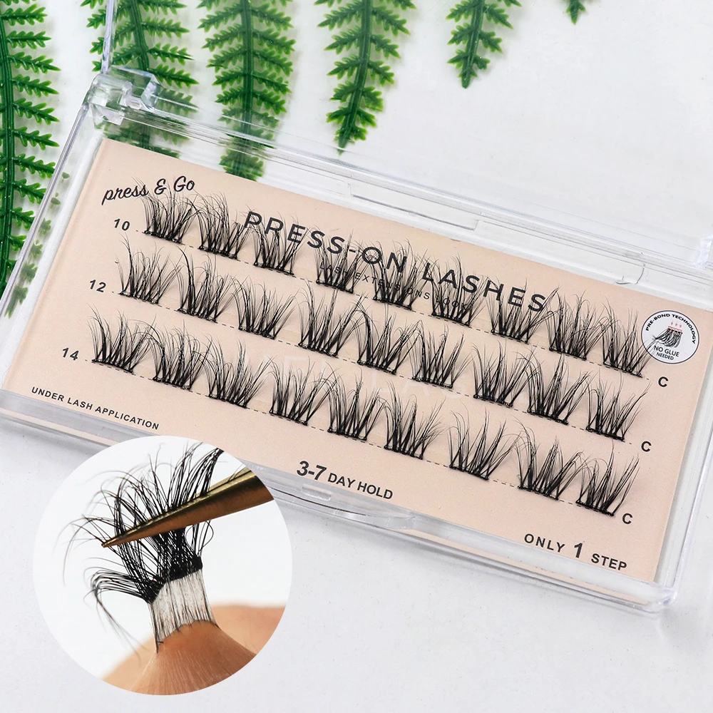 Wholesale No Glue Pre Bond CDL Curl Self Adhesive Black Brown Press On Cluster DIY Segment Eyelashes Kit