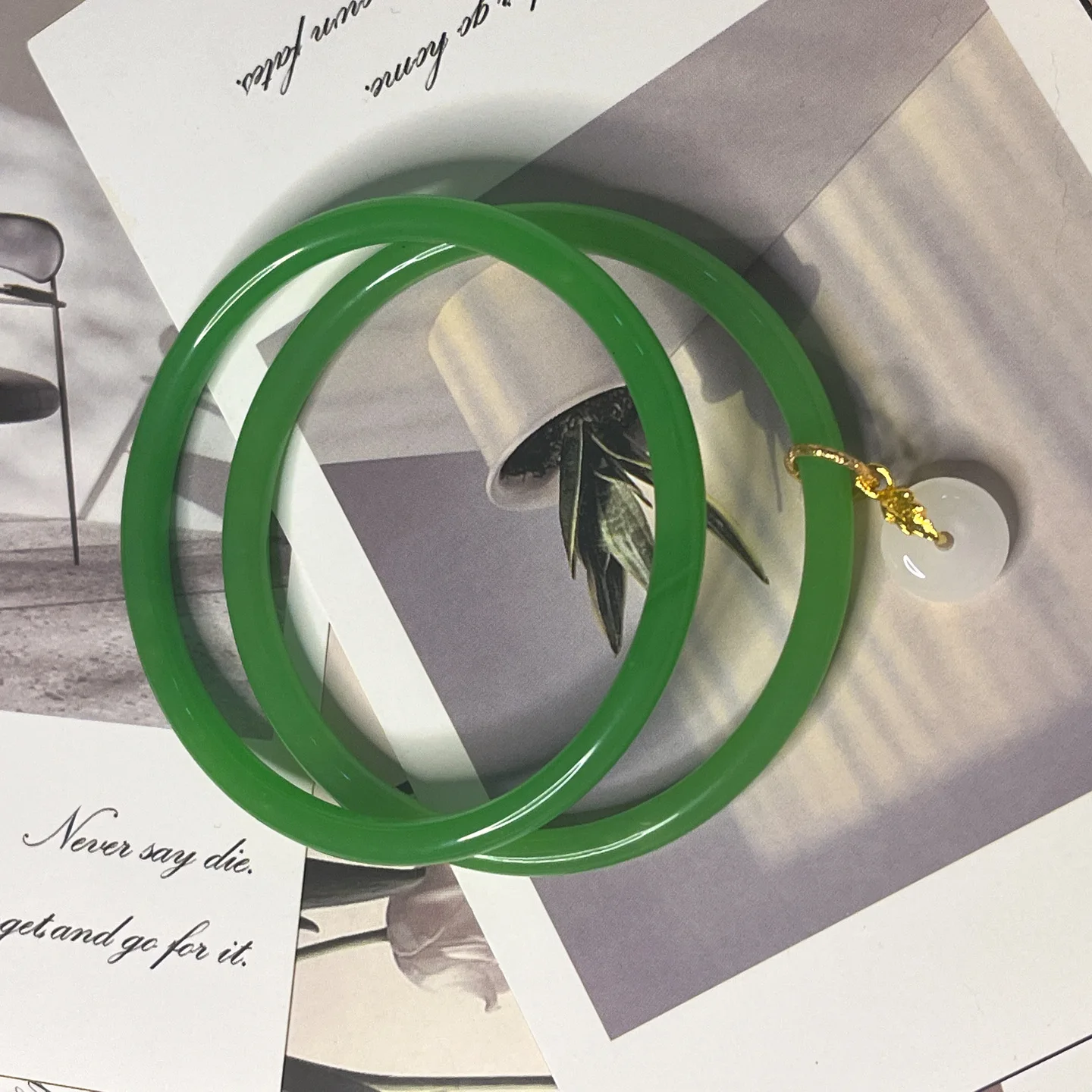 Chinese Style Gradient Color Imitation jade Bangle Simple Design Ruyi Charm Cuff Bracelet chalcedony Glaze bracelet for Women