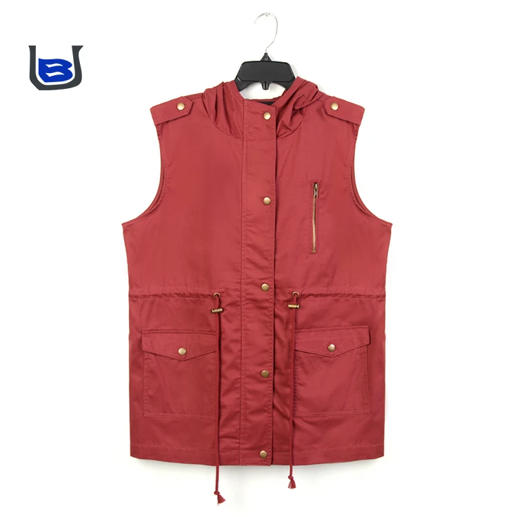Casual cotton adjustable waist hoodie vest with pocket for journalists photography camping