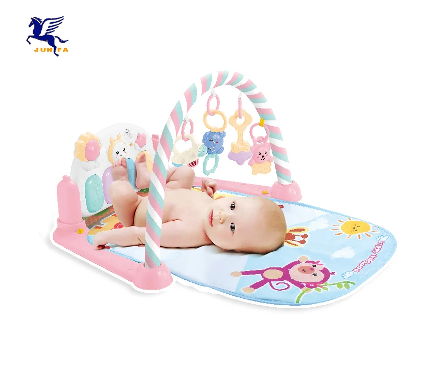 Детский игровой коврик, Мягкая погремушка для детей 0-36 месяцев, музыкальный коврик синего и розового цвета, развивающая игрушка, для игр в тренажерном зале