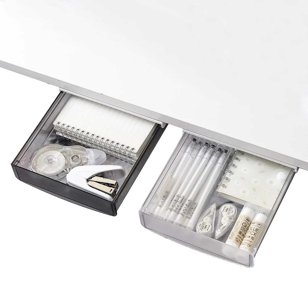Under Desk Drawer Organizer Slide Out Hidden Desktop Organizer Pen Holder for Desk Self-Adhesive