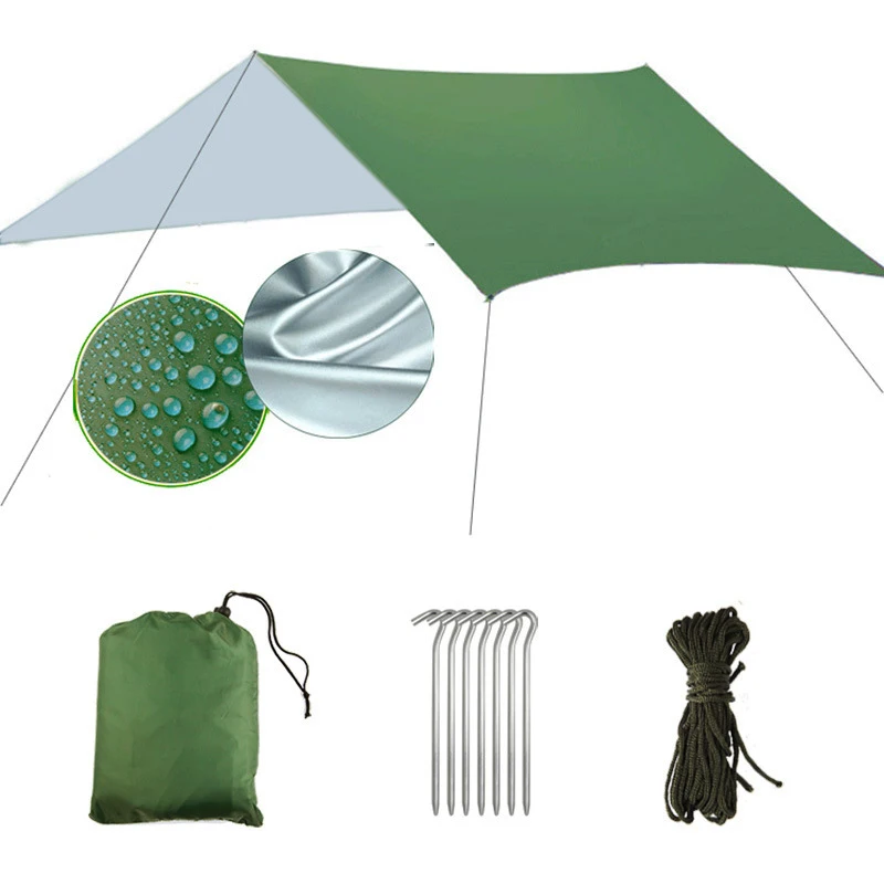 3*4M Outdoor Hiking Rain Fly Canopy Lightweight 210T Polyester Waterproof Sun-Protect Beach Sunshade Silver Coated Camping Tarp