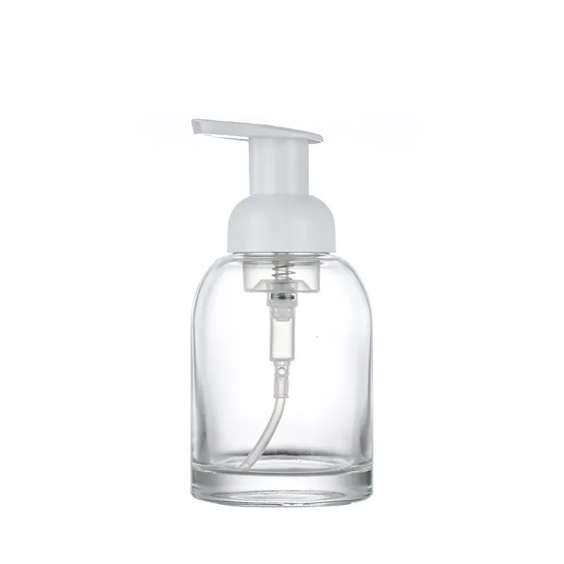 Wholesale 250ml 370ml glass foam soap bottle with pump distributor