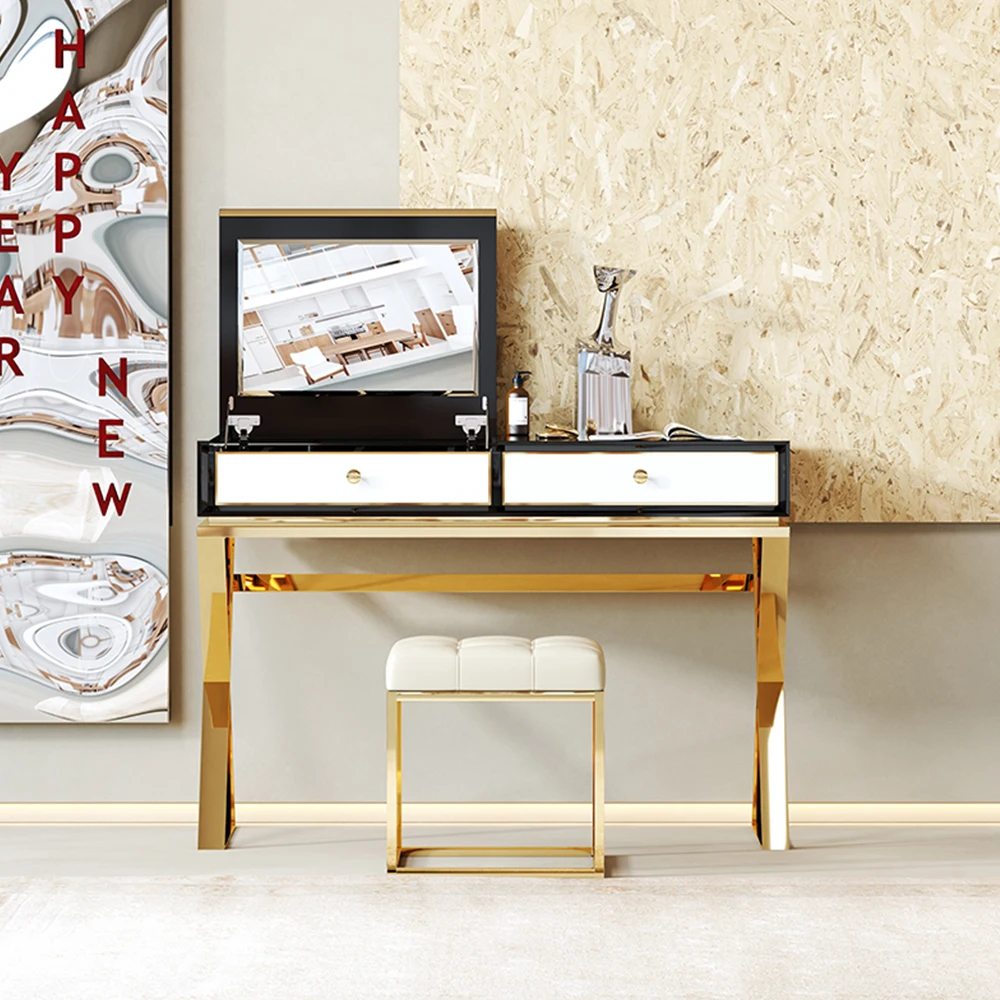 Luxury European Modern Design White Black Dresser Table with Mirror Makeup Mirror Dressers Table Console Table Bedroom Furniture
