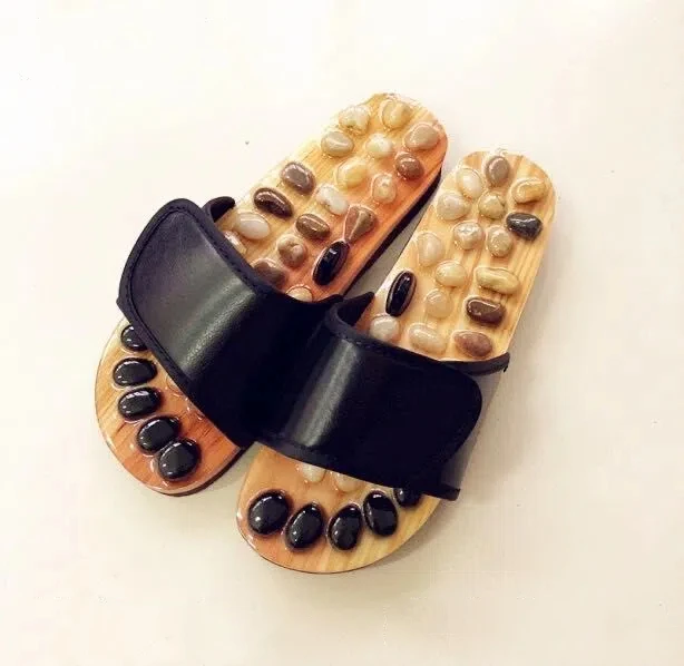 Shoes Men New Item Launch Foot Care Man Sandals Acupressure Slippers Agate Massage Shoes Natural EVA Wood Unisex Mesh a Pair