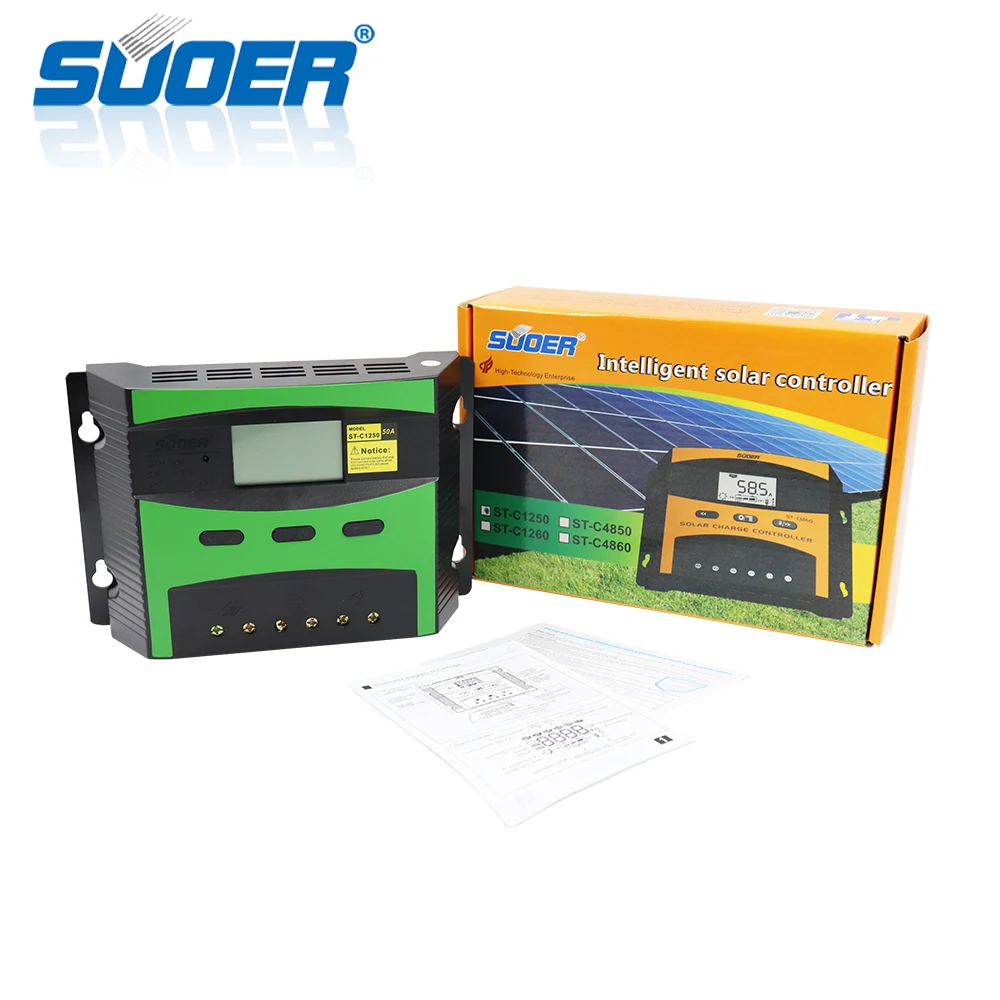 Suoer 12 /24 volt 50A PWM lcd display solar tracking charger controller