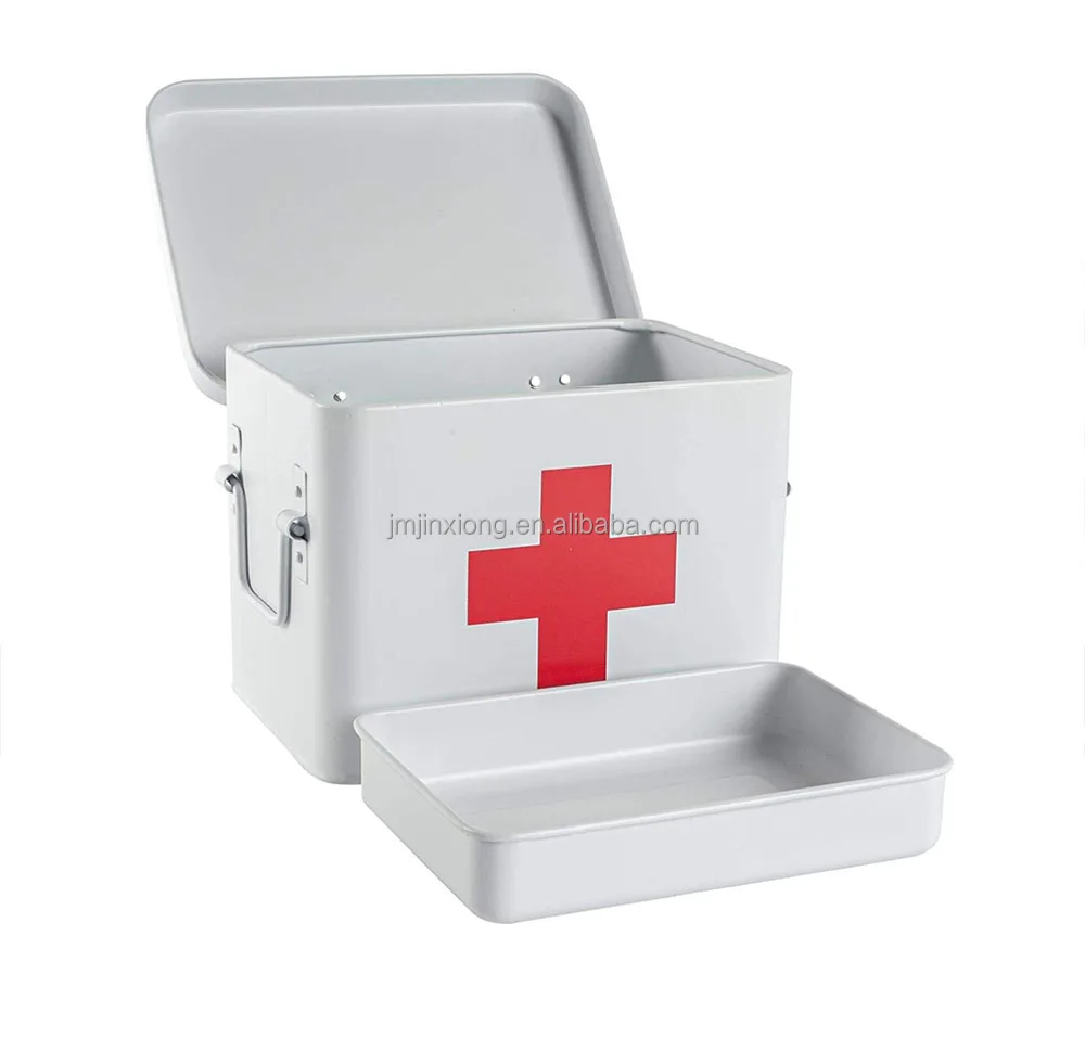 Household First Aid Dedicated First Aid Kit Box Double Layer & 4 Compartments Metal Medicine Storage Box