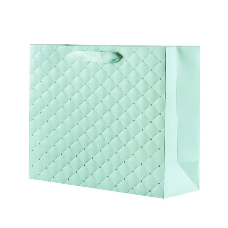 
Factory Direct Small MOQ Embossing Solid Color kraft Gift Shopping Bag Business With your own logo Ribbon Handle 