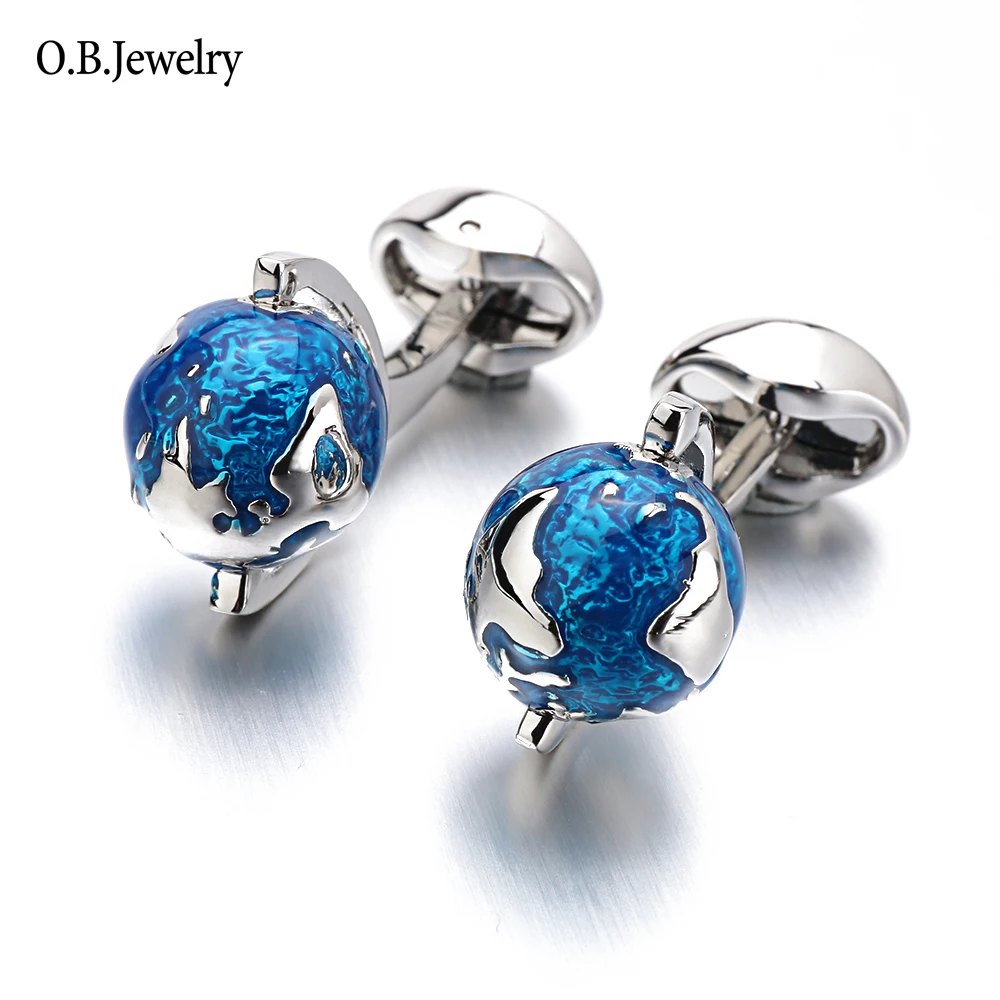 Запонки мужские круглые, ювелирные украшения для мужчин, поворотные запонки с синими глобусами, планетами, картами мира