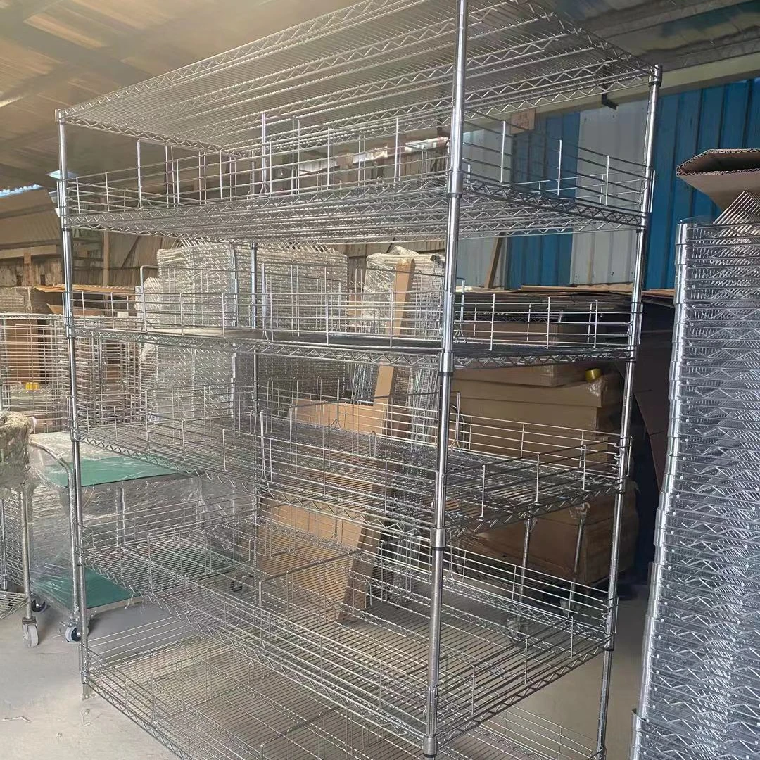 6-Tier Garage heavy duty chrome wire shelving with dividers and ledges security wire shelving wire shelf