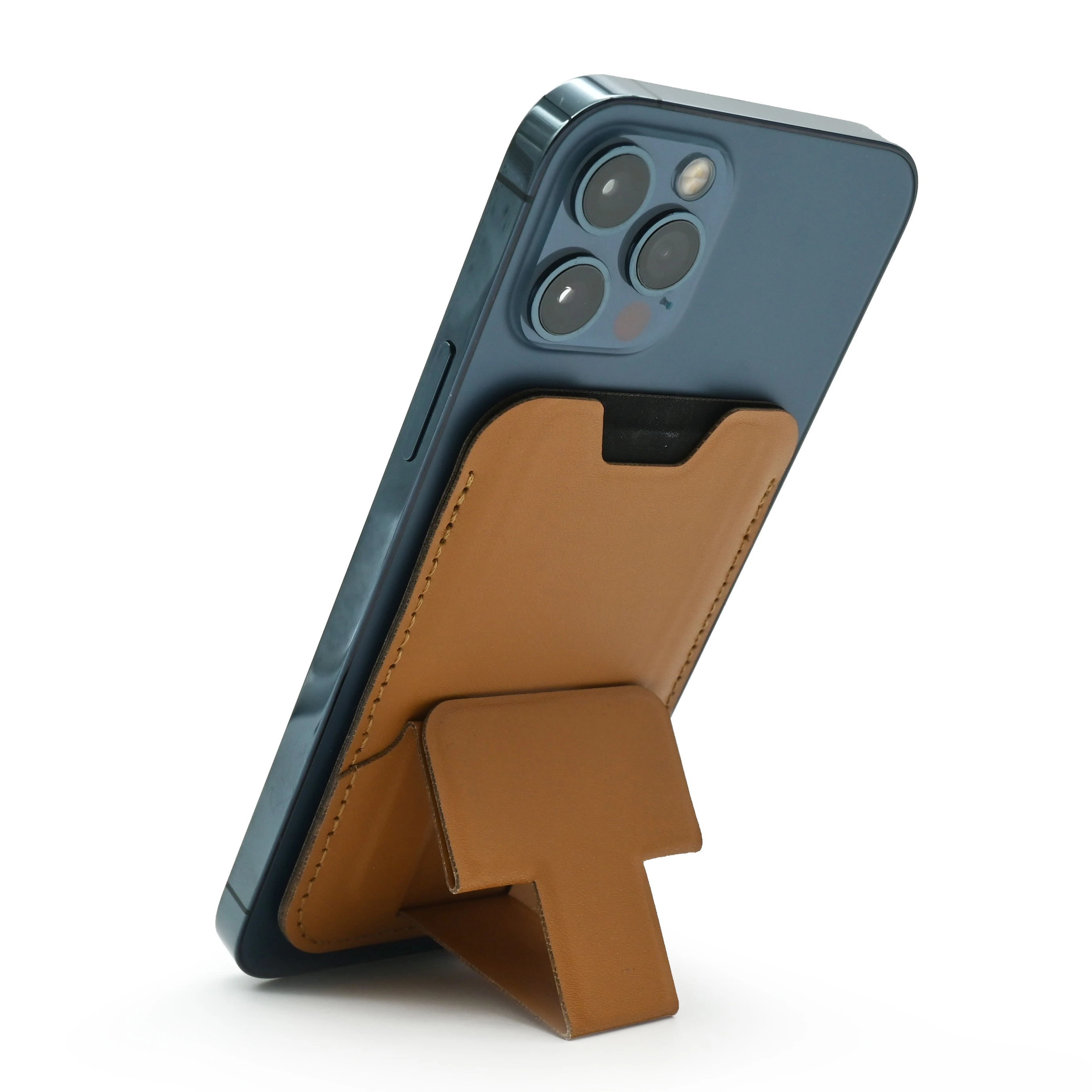 New Universal Adjustable Folding Portable Adsorption Mobile Phone Holder With Card Slot PU Leather Phone Stand for iphone