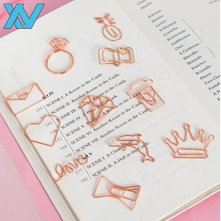 top selling different kinds of customized metal rose gold paper clips