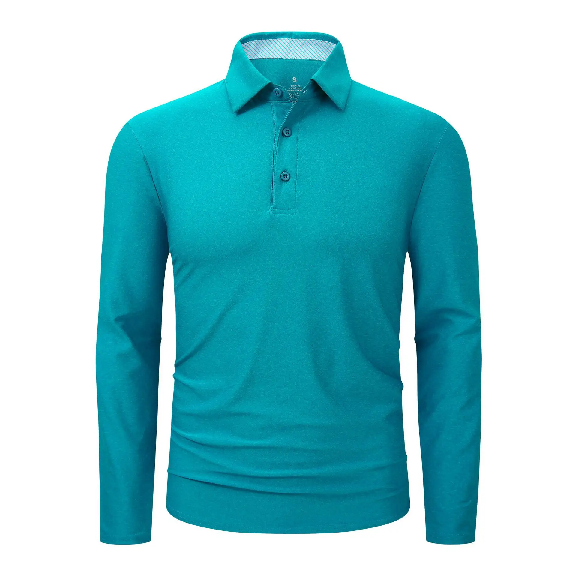 Wholesale Casual Men Polyester Spandex Moisture Wicking Sport Long Sleeve Soft Polo Shirt Blank Solid Color Golf Polo