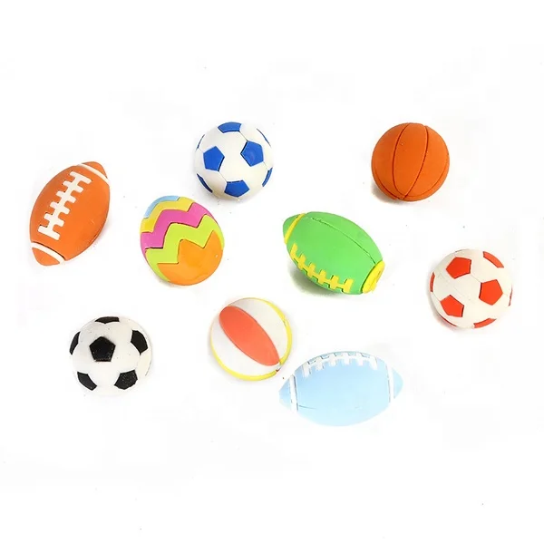 Custom cute football basketball shape TPR eraser 3D rubber eraser