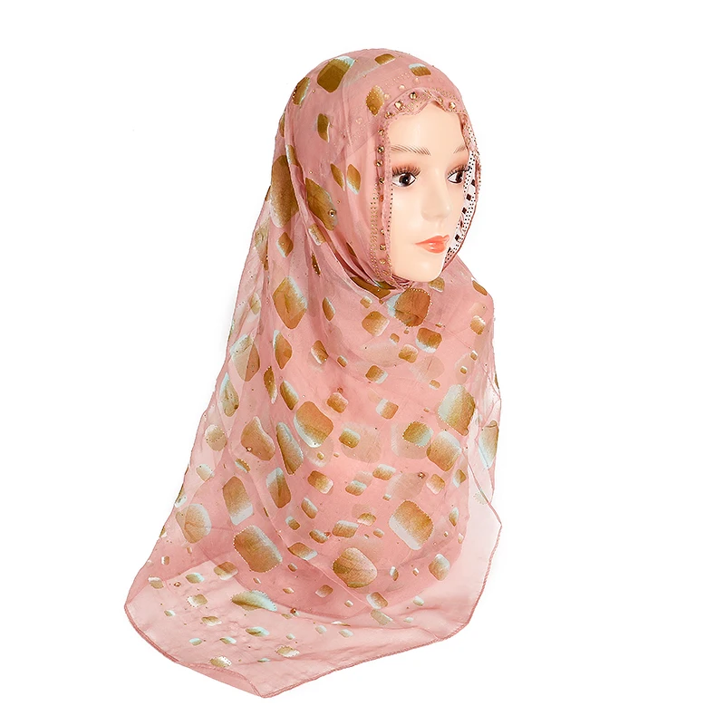 Newest scarf malaysia printed rhinestone shimmer hijabs shawl women hot drill islamic abaya polyester ladies hijab muslim