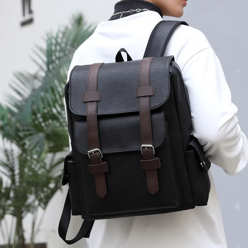 SC045 Unisex Waterproof PU Leather Backpack Purses Outdoor Travel Backpack Vintage Casual Shopping Backpacks For Men