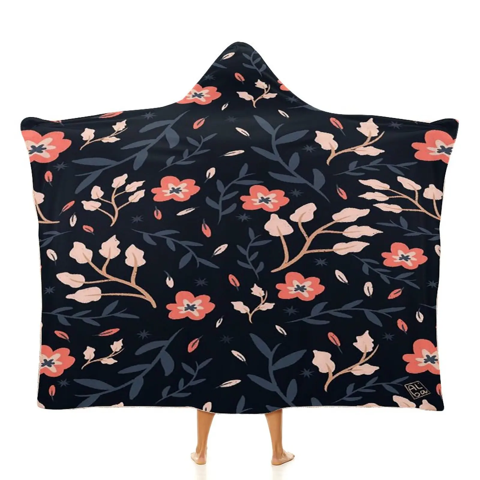 Hawaiian Flower Print Custom Flannel Fleece Blanket Oversized Sherpa Sweatshirt Hooded Blanket Winter Warm Blanket For Women