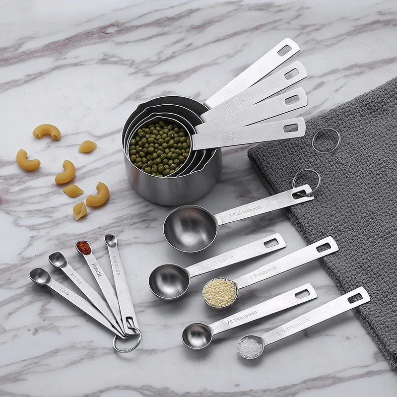 Custom Style  Kitchen Cake  Korean Stainless Steel  13 Pieces Measuring Cups And Measuring Spoons Set