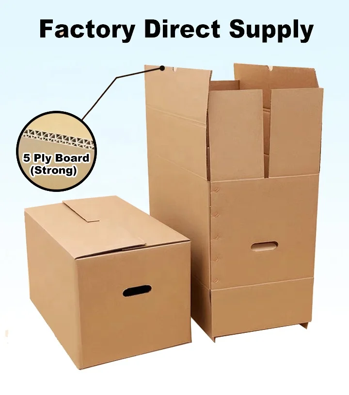Factory Custom Size Logo 32 ECT Sturdy Brown Smooth Move Tape Free Assembly Large Cardboard Corrugated Moving Kraft Box Carton