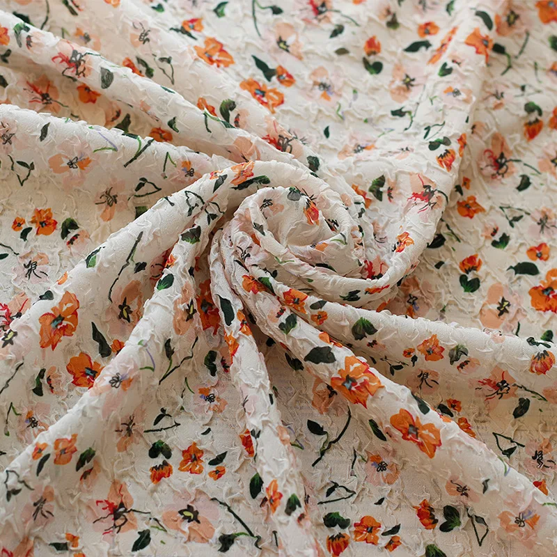 New Spring and Summer Chiffon Floral Print Dress Fabric 30d Breathable Three-dimensional Embossed Bubble Crumpled