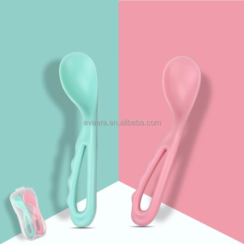 New curved handle baby learning training fork spoon set baby crooked handle training spoon