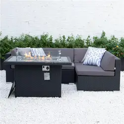Rattan Garden Furniture Sofa Outdoor Lounge Set with fire pit table