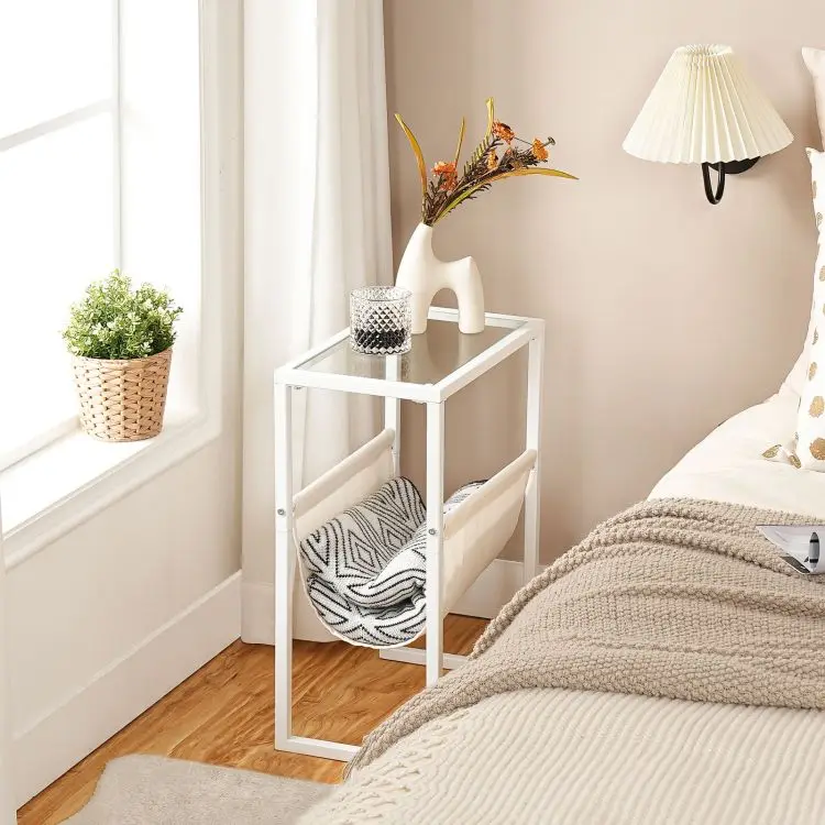 Wholesale White Glass Side Tables, HOOBRO Brand Modern Top Tempered Glass White End Table, Glass White Accent Lamp Table