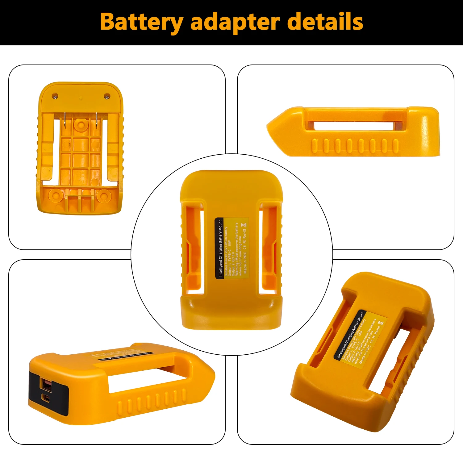 Factory Battery charging adapter with USB quick charger USB C port for Dewalt 20V 60V battery mount charger adapter