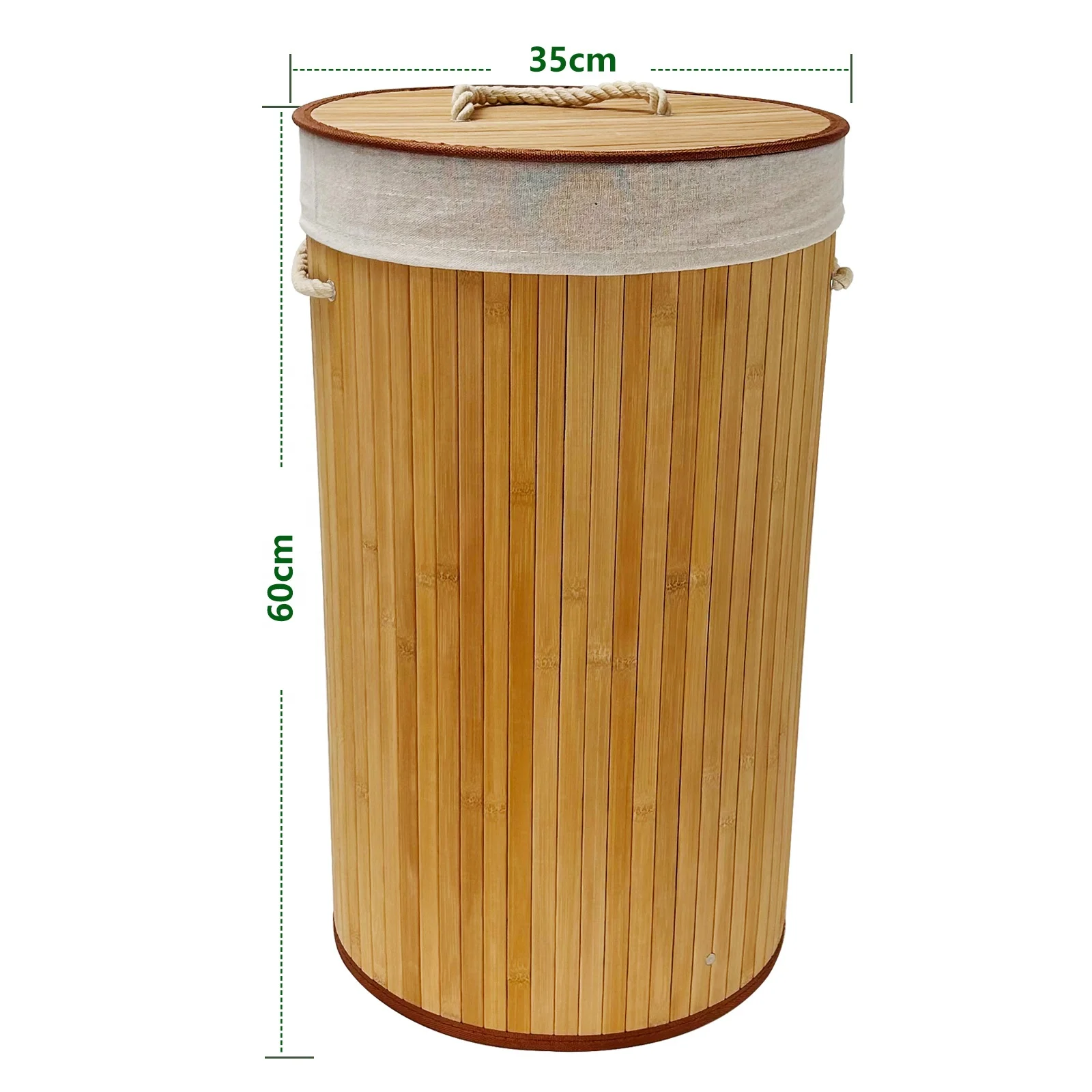 Laundry Hamper with Lid Eco-Friendly Natural Bamboo Woven Slim Laundry Basket, Removable Bag, Large Capacity of 57L