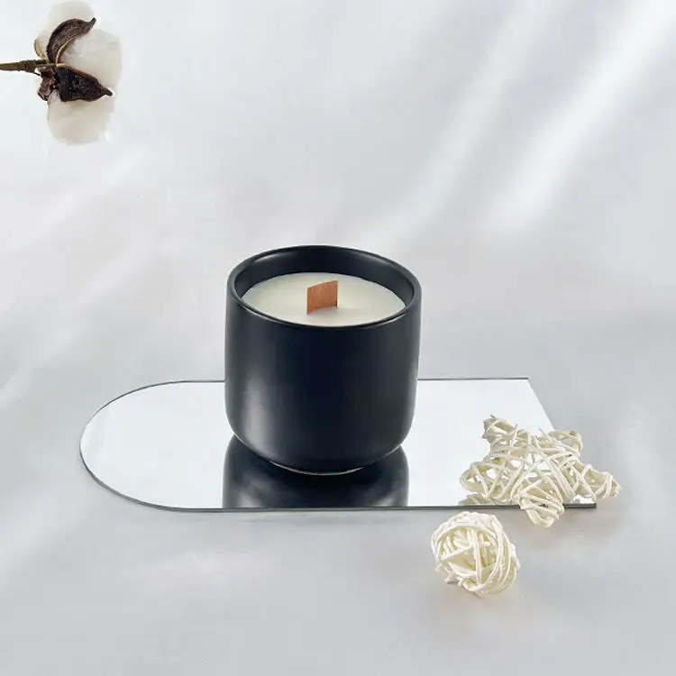 Wholesale Custom Decoration Ceramic Jar Round Ceramic Wood Wick Soy Wax Scented Candles