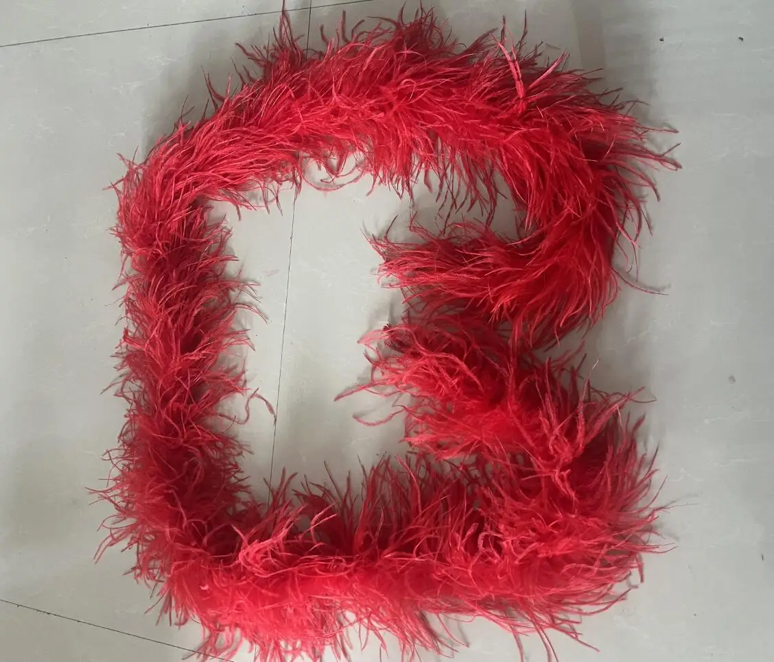 2M 4ply Red Feathers Boa Ostrich Plumes Shawl  Wedding Drees Decoration Accessory Soft Fluffy Plume For Crafts