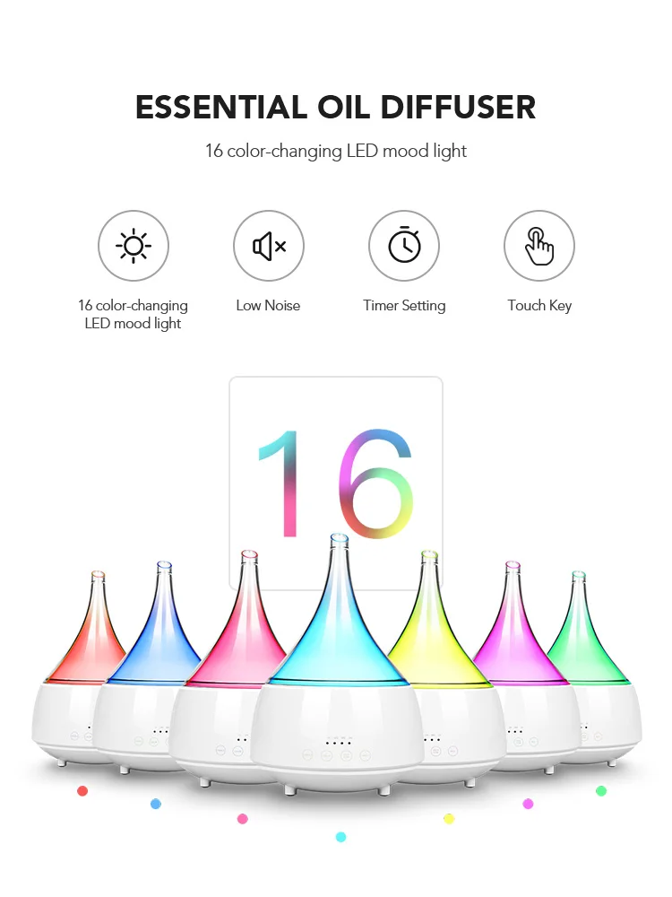 Latest Household Ultrasonic Humidifier Air Diffuser Aroma 16 Color Changing LED Night Light Essential Oil Diffuser