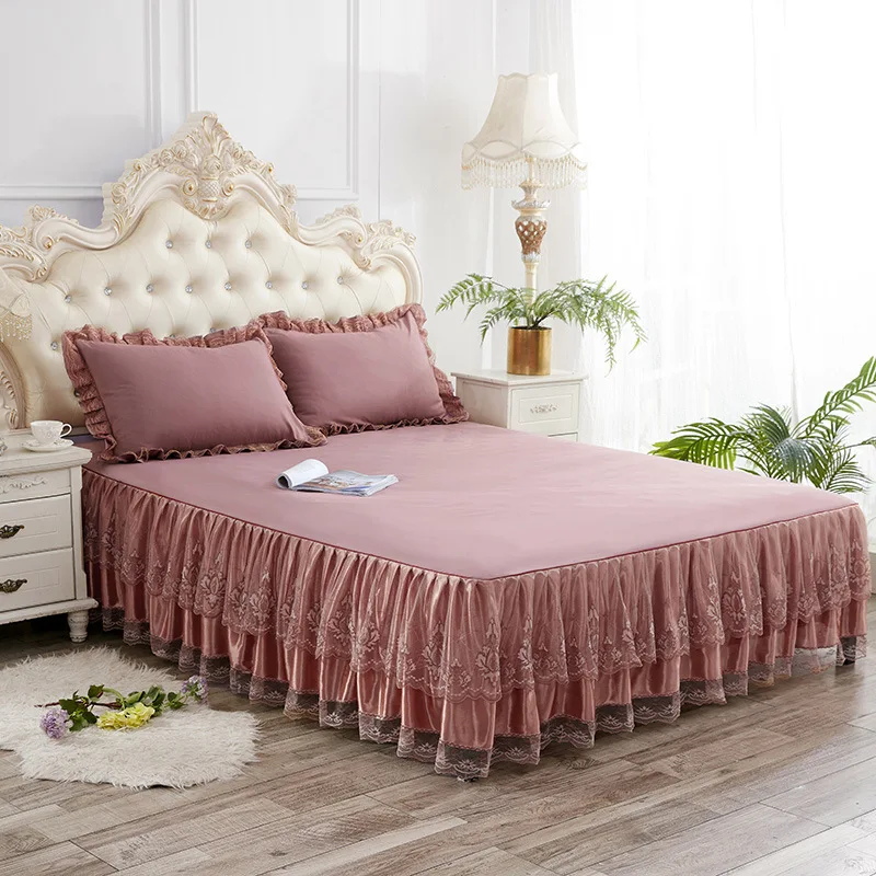 Home Embroidery Lace European Cotton 3pcs Bedding Set Bedspread Bed Skirt