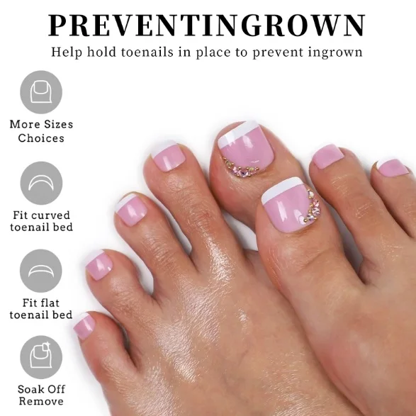 3 In 1 Soft Gel Soak Off French Foot Nail Beauty Salon Frosted Foot Nail Patches Wholesale Press On Toe Nail Box