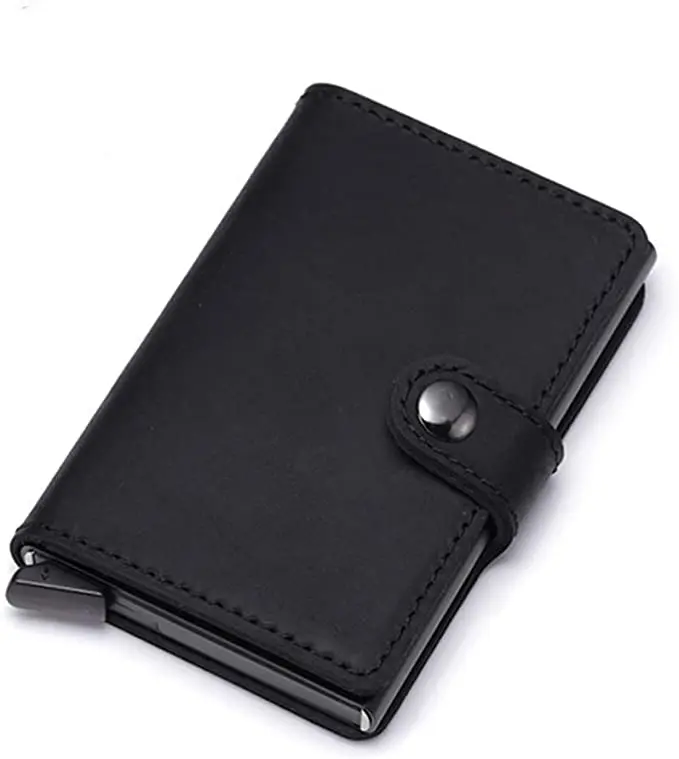 Custom RFID Blocking Slim  Aluminum Business Card Holder Designer Leather Crocodile Pattern Pop Up Card Case