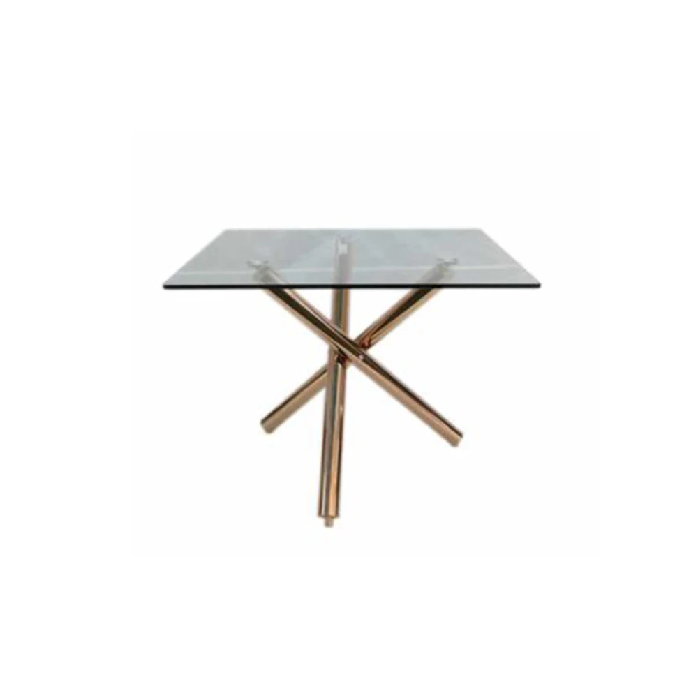 Квадратный стеклянный стол цвета розового золота